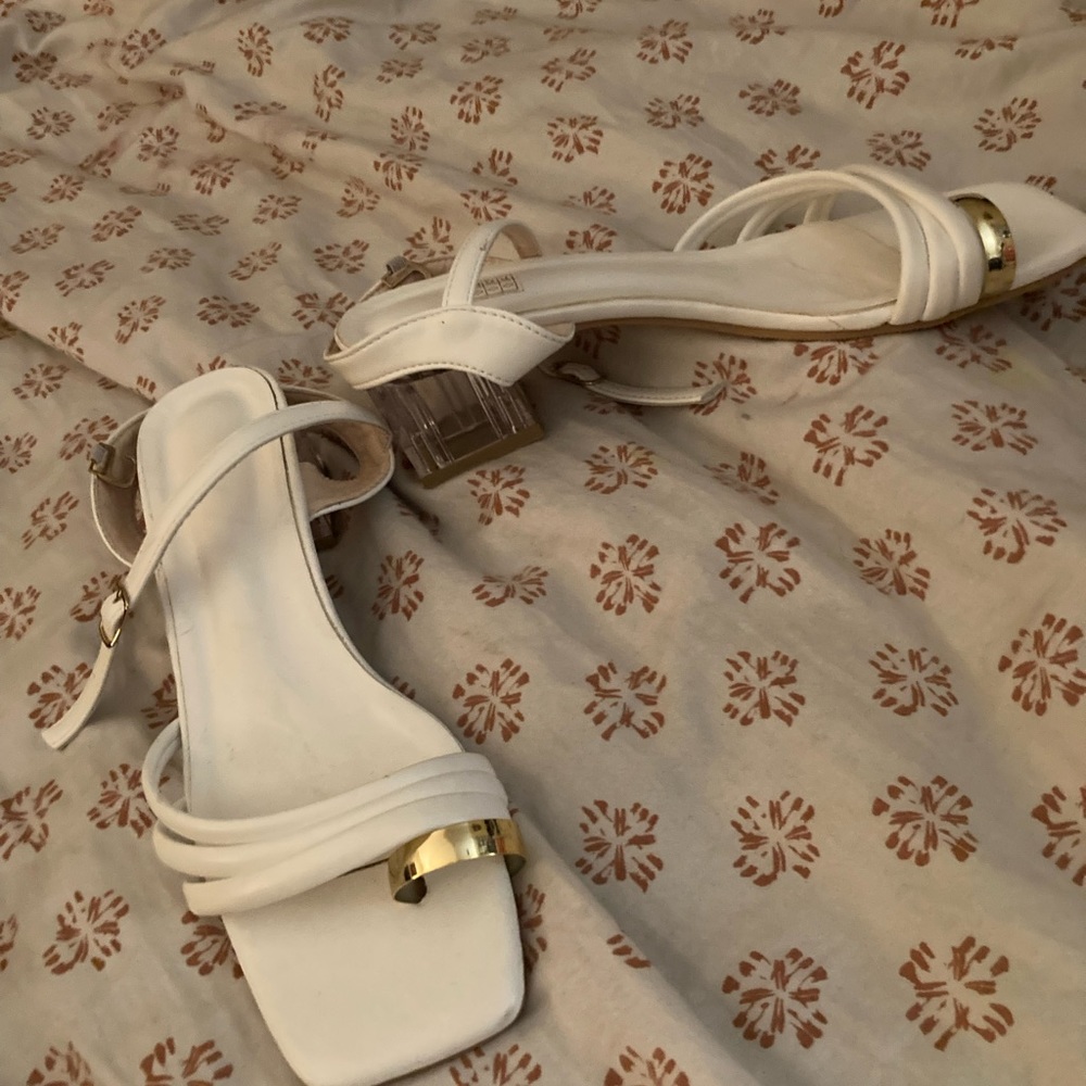 Brand new SHEIN White with gold toe and clear heel